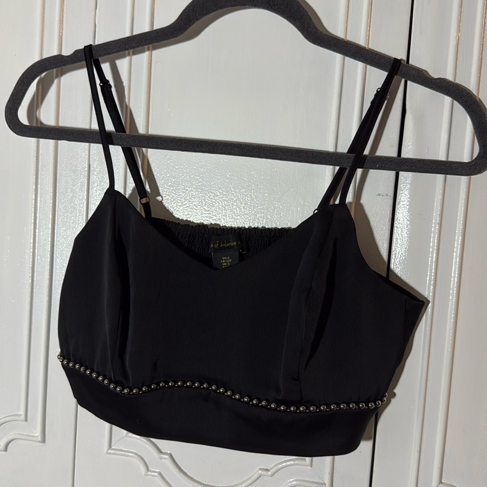 House of Harlow 1960 Black Crop Top with Silver Beading NWOT